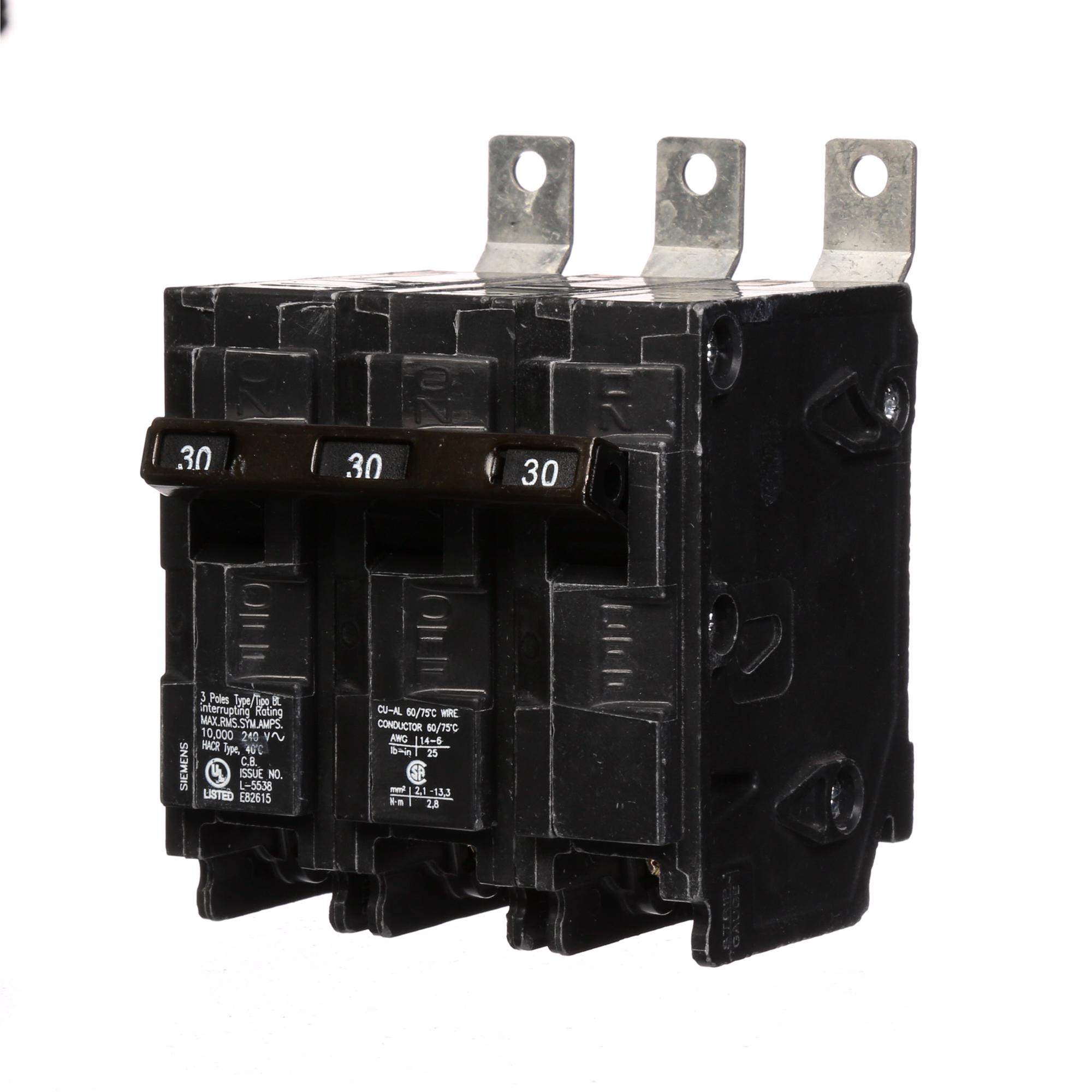 Siemens B330 BL, 3 Pole, 30 Amp, Bolt-On Circuit Breaker, 240 Volt 