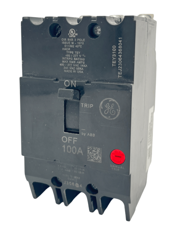 GE TEY3100 TEY, 3 Pole, 100 Amp, BoltOn Circuit Breaker, 480 Volt