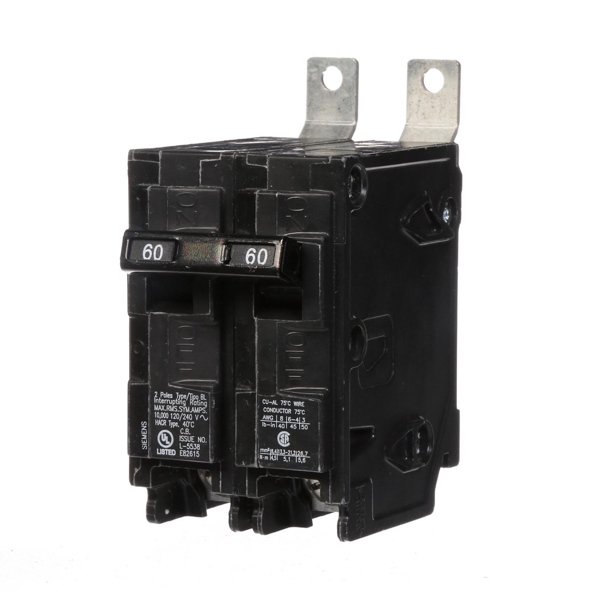 Siemens B260 BL, 2 Pole, 60 Amp, Bolt-On Circuit Breaker, 120/240