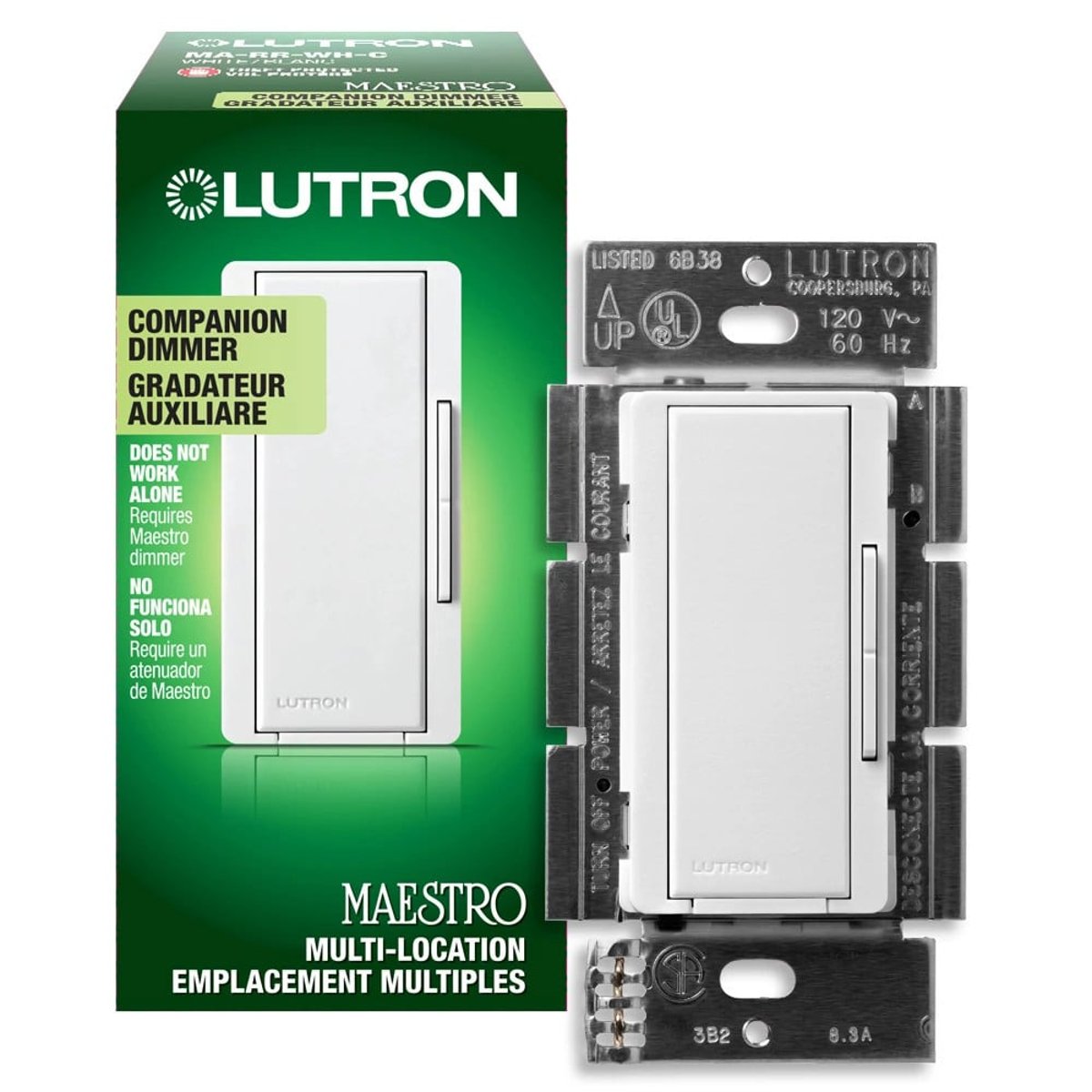 Lutron MA-R-WH Companion Dimmer Switch, Single Pole