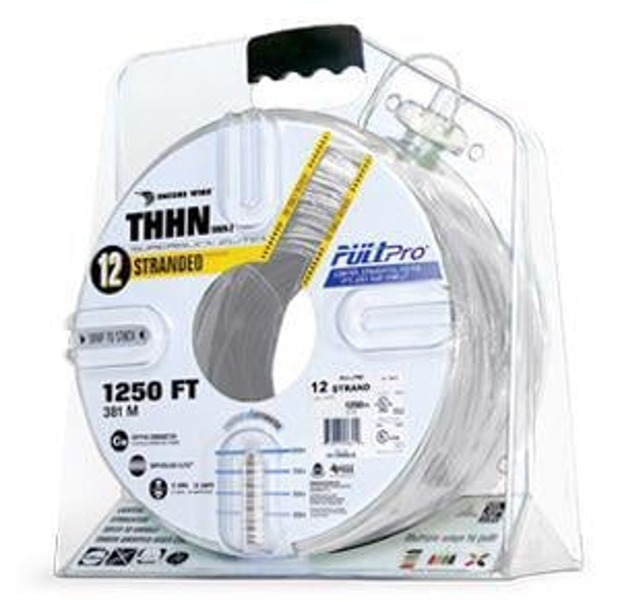 THHN 12 Copper Wire, White w/Black Stripe, 1250FT PullPro
