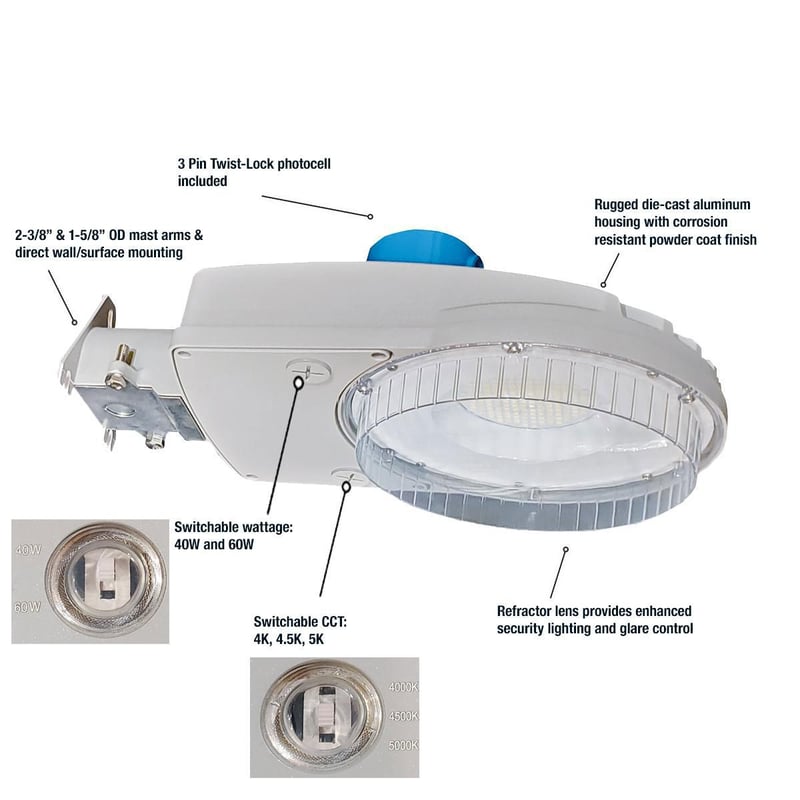 Hubbell SGD-60-LSCS-GR SLING LED 60WAREA DUSK-TO-DAWN LUMEN
