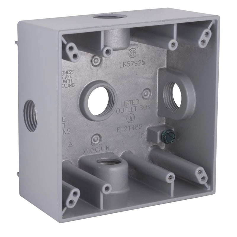 BELL 5335-0 Gray 2-Gang Weatherproof Box with Four 1/2 in. Threaded BELL 5335-0 Gray 2-Gang Weatherproof Box with Four 1/2 in. Threaded